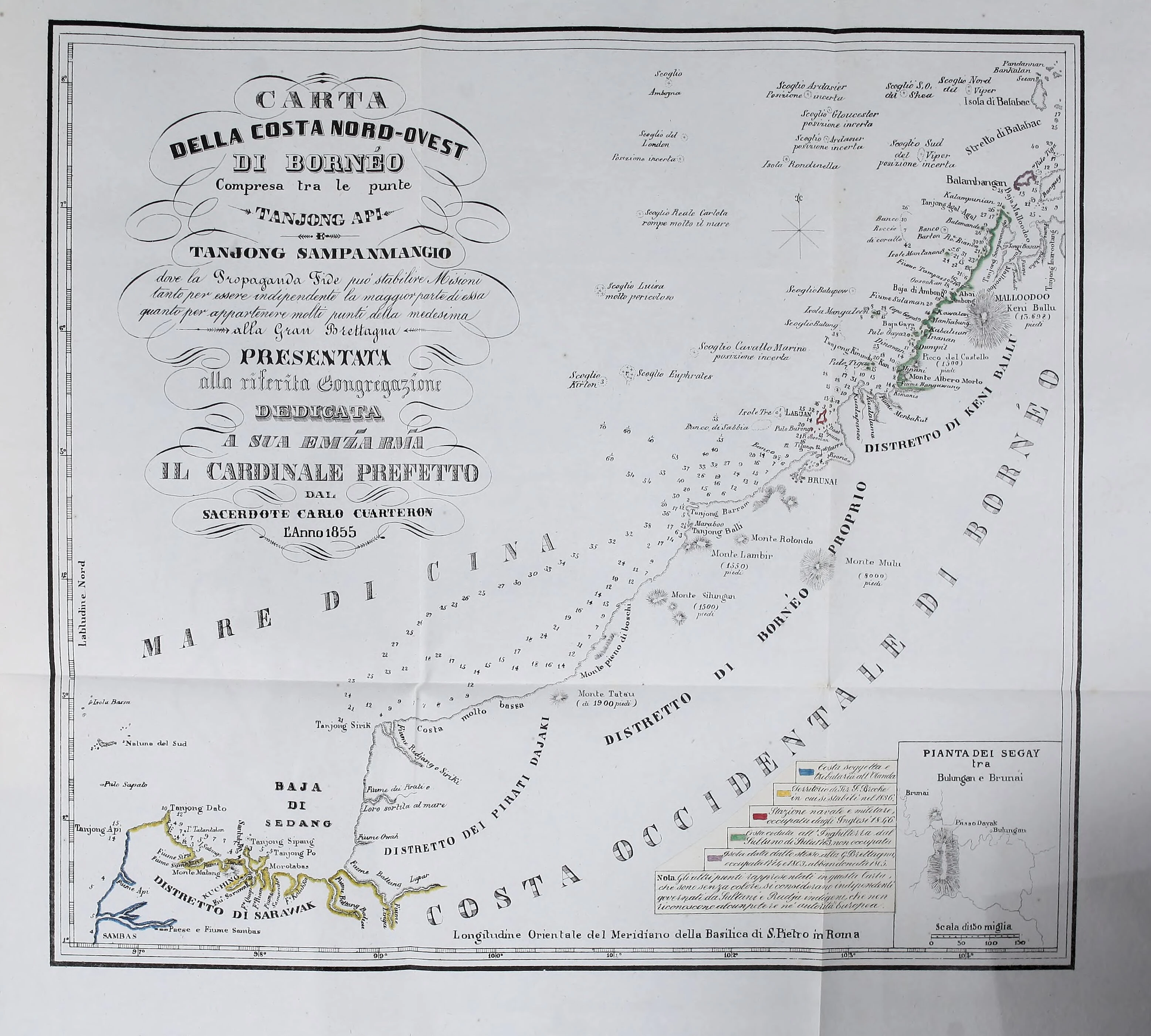 Carta de la costa noroccidental de Borneo levantada por Carlos Cuarteroni en 1855
